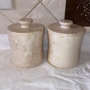 Set of 2 Marble Bathroom canisters